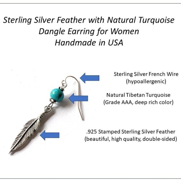 Feather Earrings Sterling Silver Women Girls Southwestern Jewelry Gifts Handmade - Picture 2 of 6